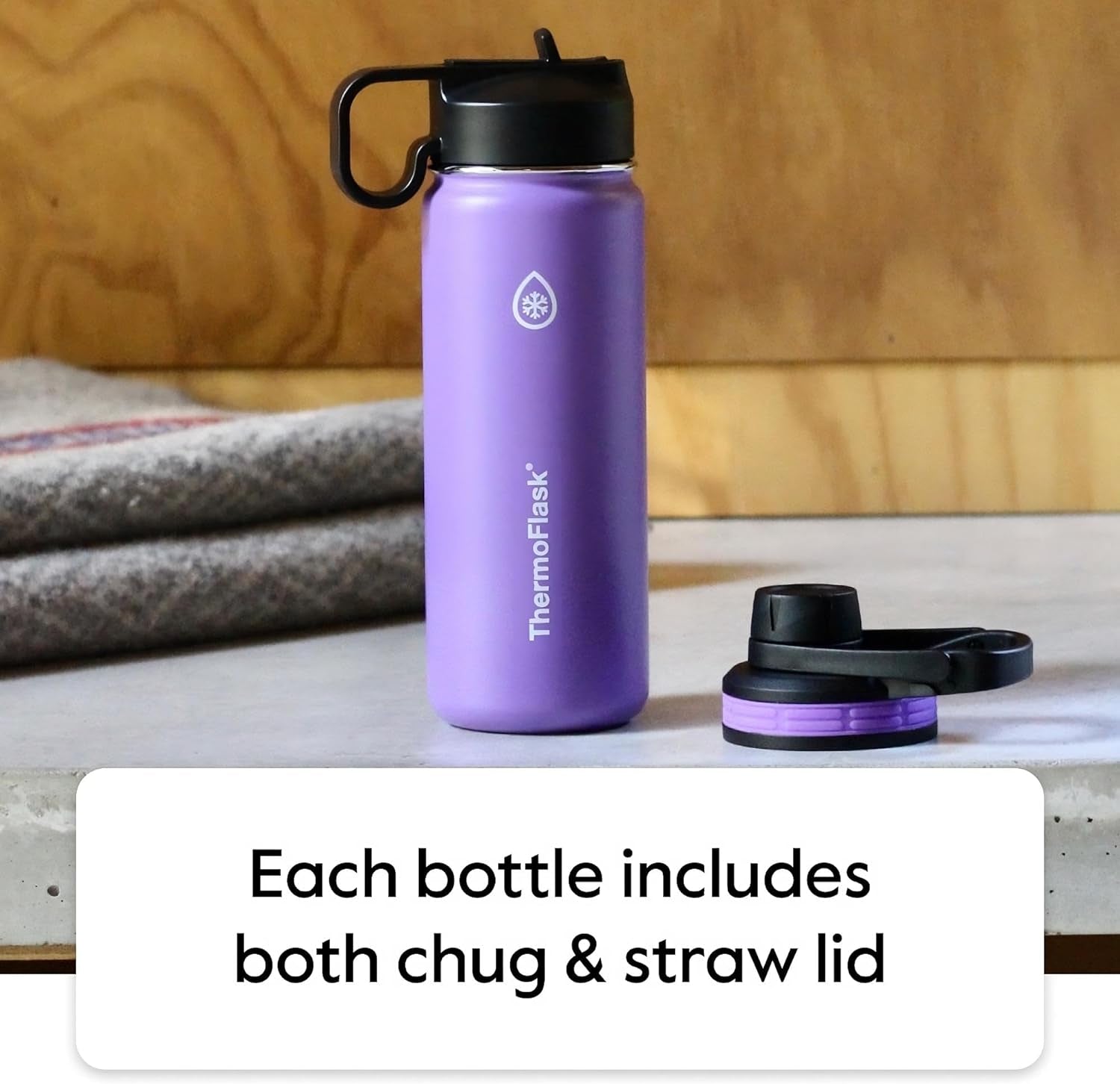 Insulated Stainless Steel Water Bottle with Chug and Straw Lids - 24 Oz, Cobalt - Leak-Proof, Dishwasher-Safe, Includes 2 Straws and 2 Lids