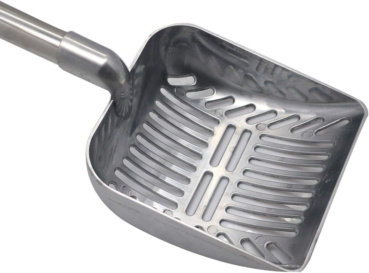 32-Inch Metal Cat Litter Scoop with Long Handle - Non-Stick Aluminum Deep Shovel for Efficient Clump Management in Multi-Cat Households