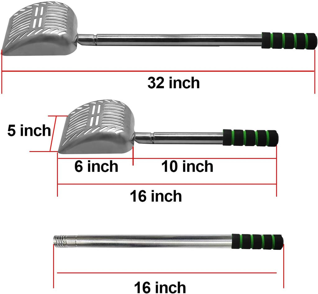 32-Inch Metal Cat Litter Scoop with Long Handle - Non-Stick Aluminum Deep Shovel for Efficient Clump Management in Multi-Cat Households