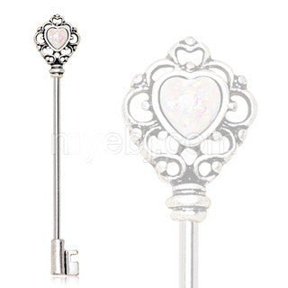 316L Stainless Steel Victorian Heart Key Industrial Barbell with Synthetic Opal