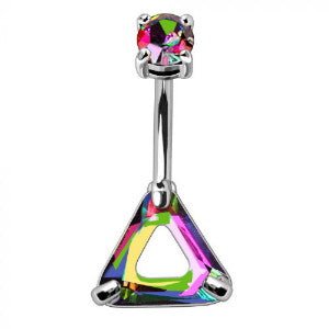 316L Stainless Steel Rainbow Hollow Triangle CZ Navel Ring
