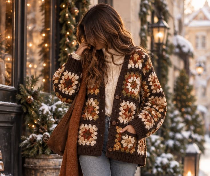 Granny Square Crochet Cardigan Free Pattern With Modern Fall Colors